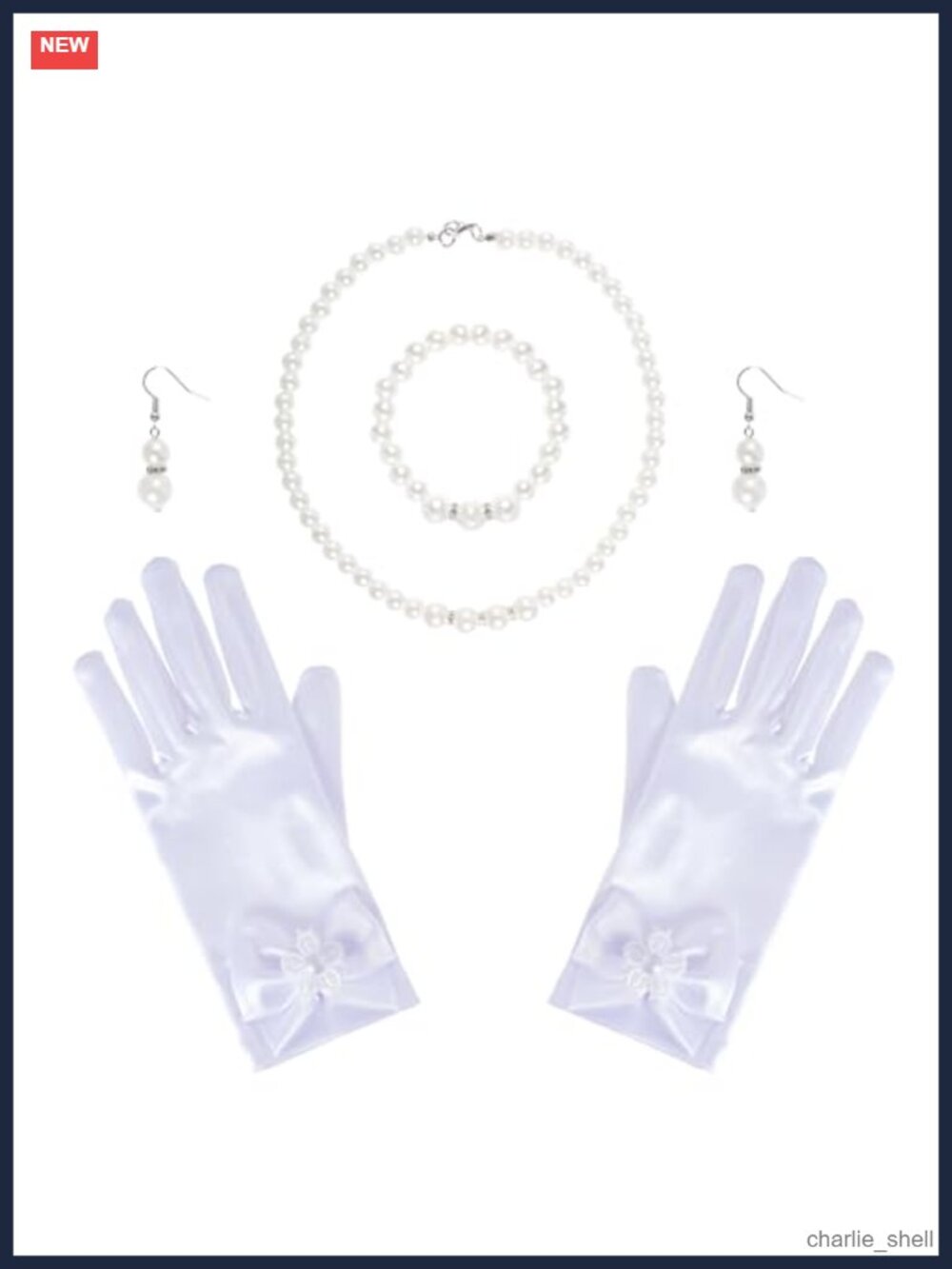 Satin Dress Gloves Pearl Necklace Bracelet Earrings Set First Communion Wedding